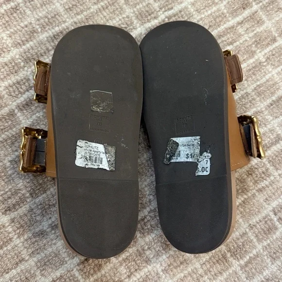 SCHUTZ Tan Sandals with Gold Accents - Picture 3 of 3